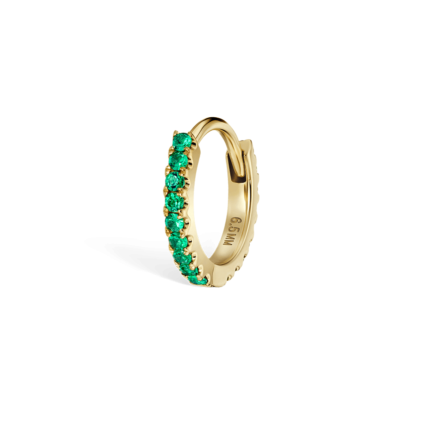 Emerald Eternity Hoop Earring Yellow Gold 6.5mm