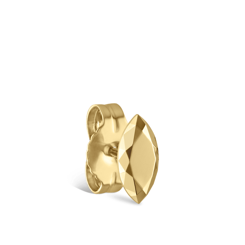 Faceted Gold Marquise Stud Earring Yellow Gold 9mm