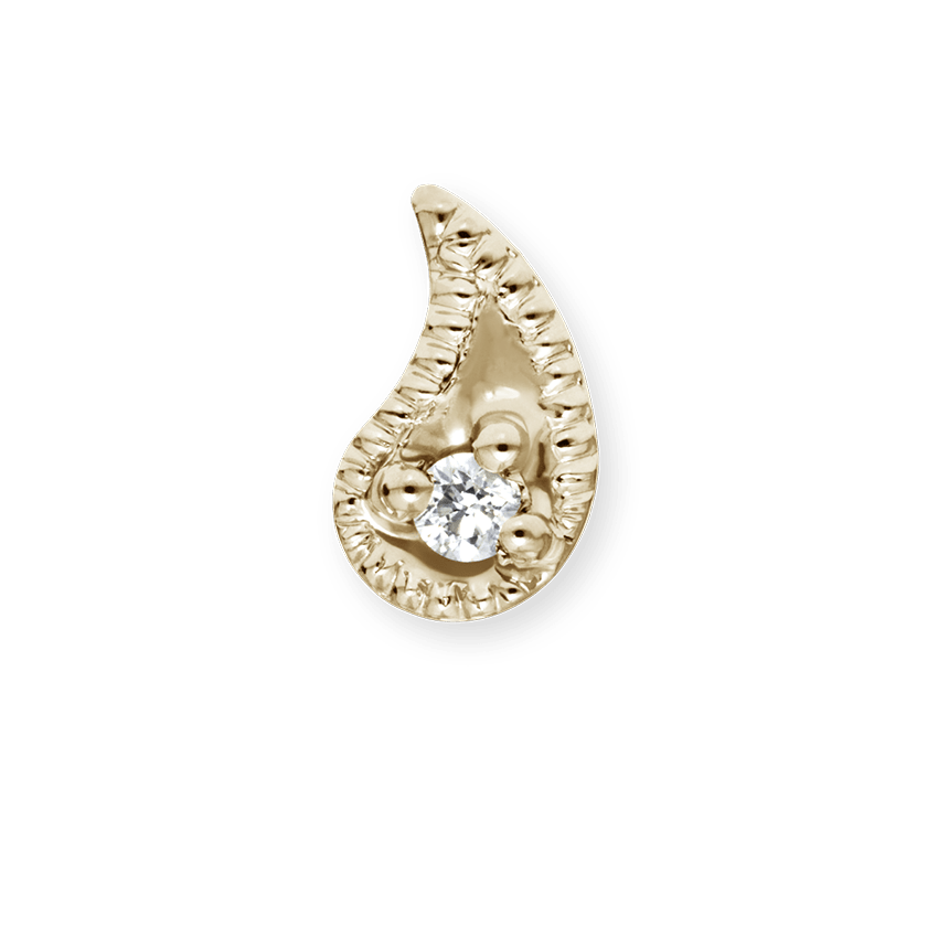 Diamond Paisley Stud Earring Yellow Gold 5mm Left