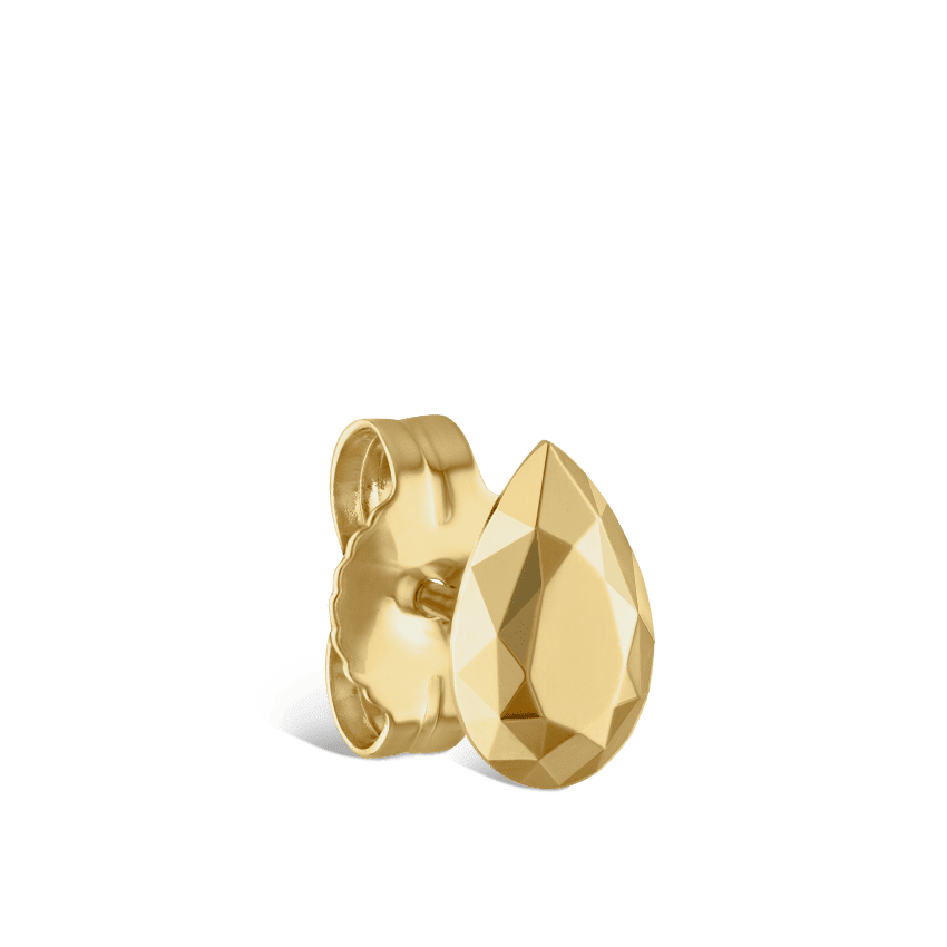 Faceted Gold Pear Stud Earring Yellow Gold 9mm