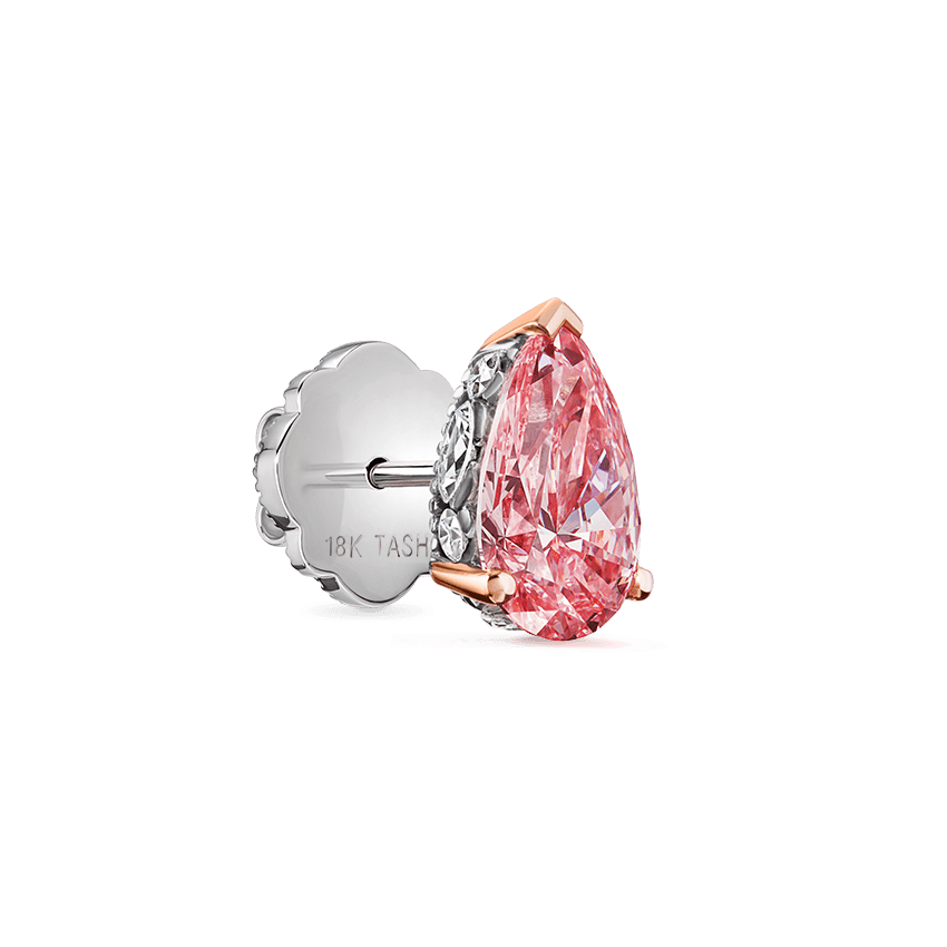 Prong Set Pink Pear Diamond, Invisible Set Filigree Stud Earring White Gold 2.02ct