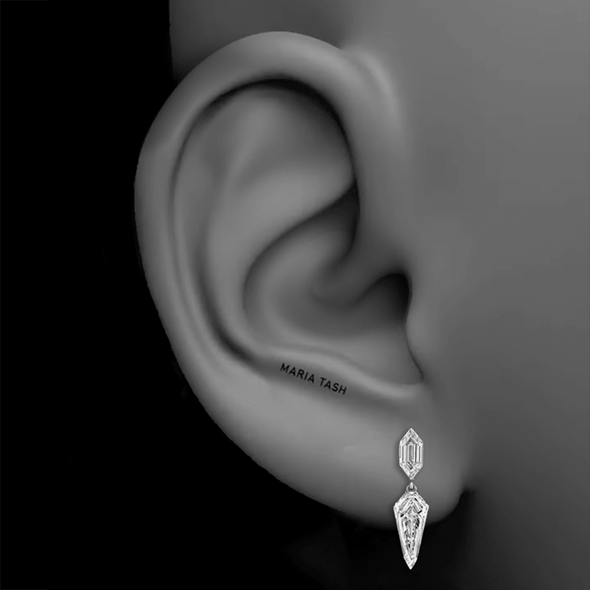 Invisible Set Chevronelle and Silhouette Diamond Dangle Earring White Gold 7mm / 10mm