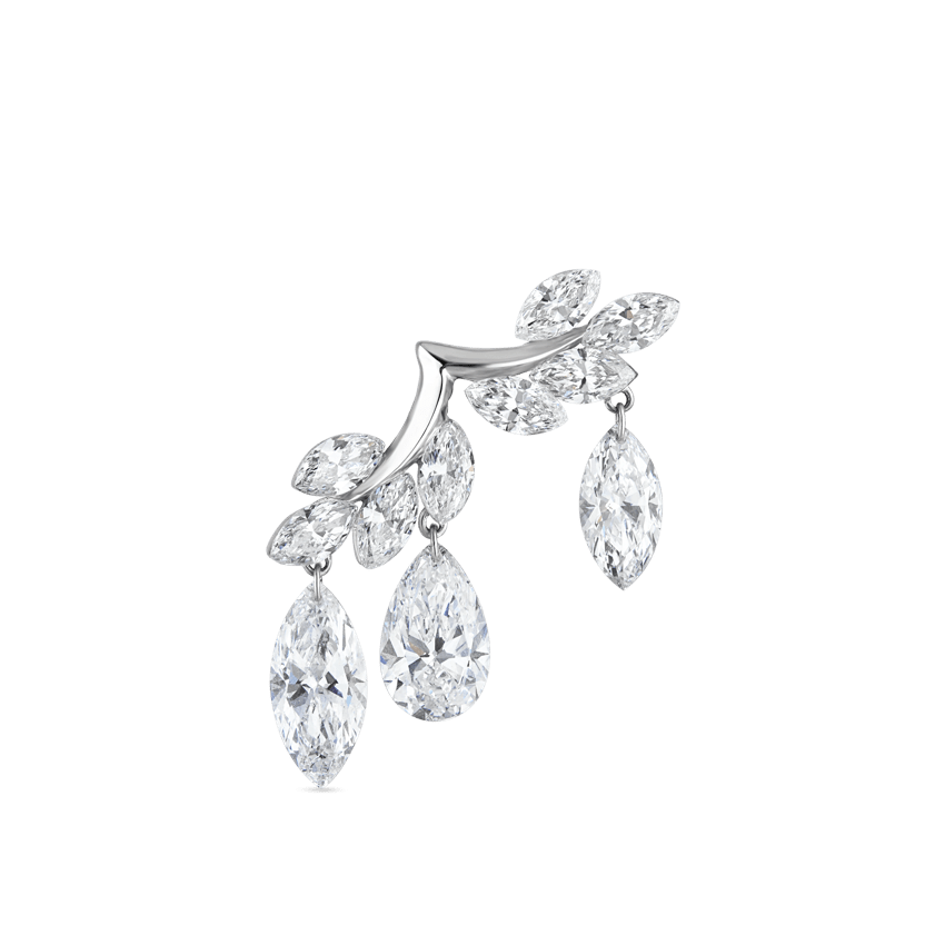 Invisible Set Large Diamond Vine with Diamond Dangle Earring White Gold Left