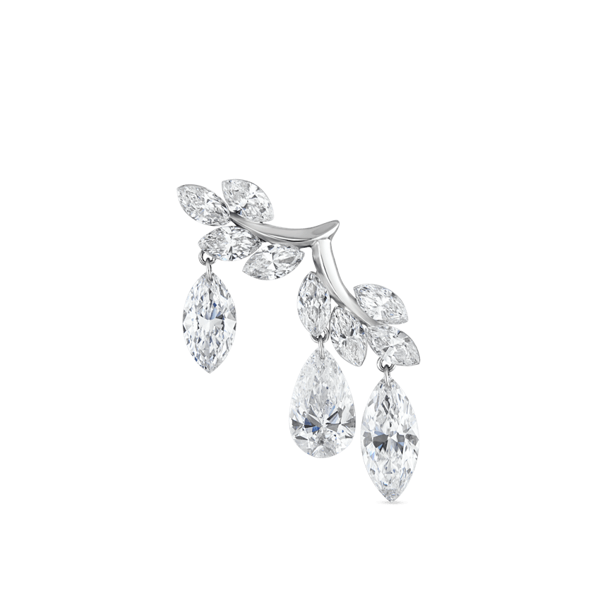 Invisible Set Large Diamond Vine with Diamond Dangle Earring White Gold Right
