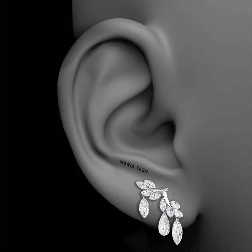 Invisible Set Large Diamond Vine with Diamond Dangle Earring White Gold Right
