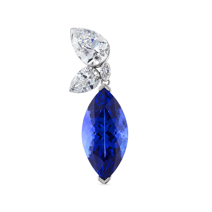 Grand Tanzanite Marquise Pear Diamond Echo Earring White Gold Right