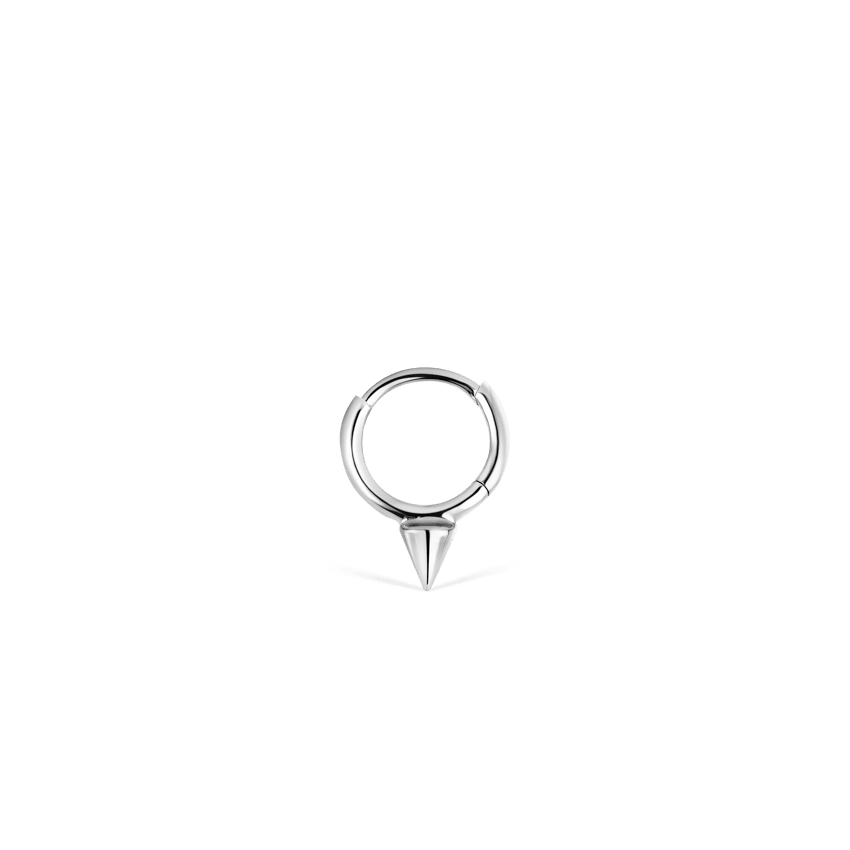 Single Short Spike Hoop Earring (Non Rotating) White Gold 6.5mm