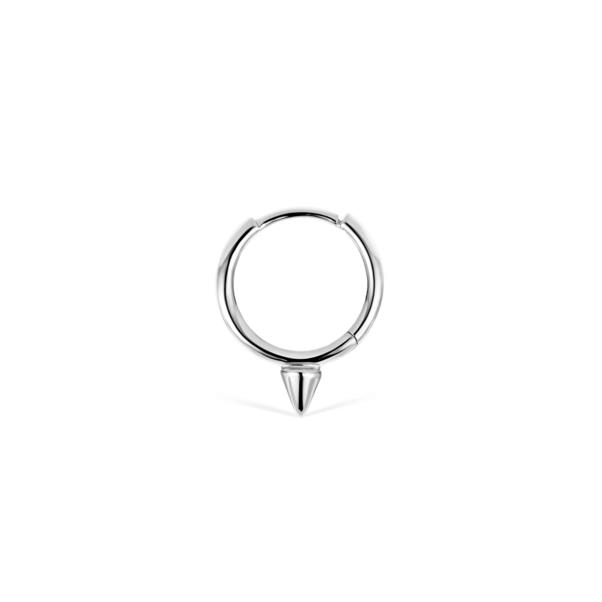 Single Short Spike Hoop Earring (Non Rotating) White Gold 9.5mm