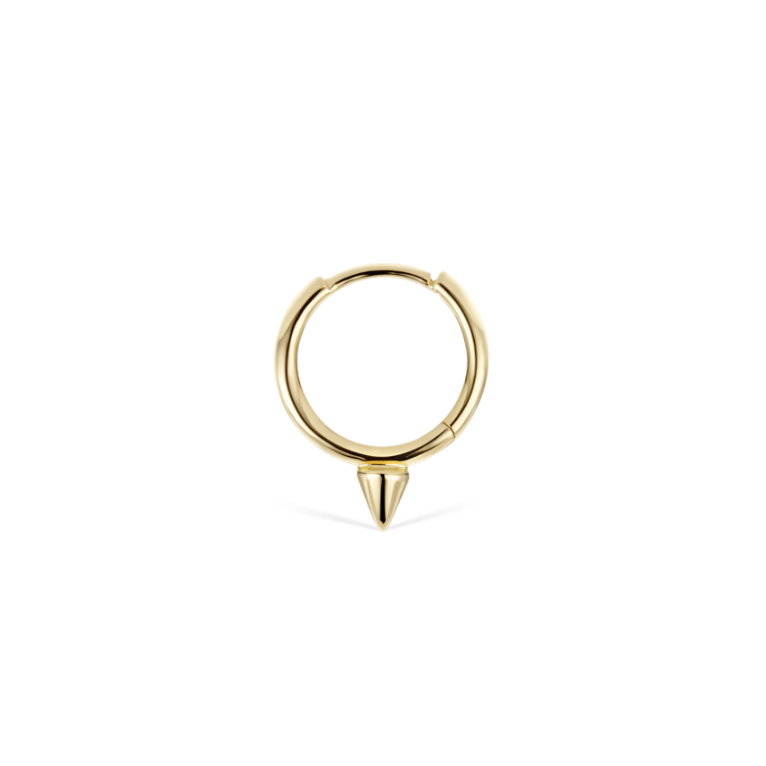 Single Short Spike Hoop Earring (Non Rotating) Yellow Gold 9.5mm