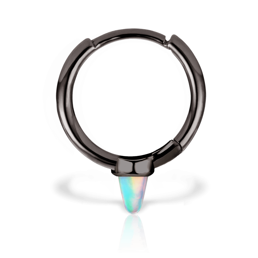 Opal Single Short Spike Hoop Earring (Non Rotating) Black Gold 9.5mm