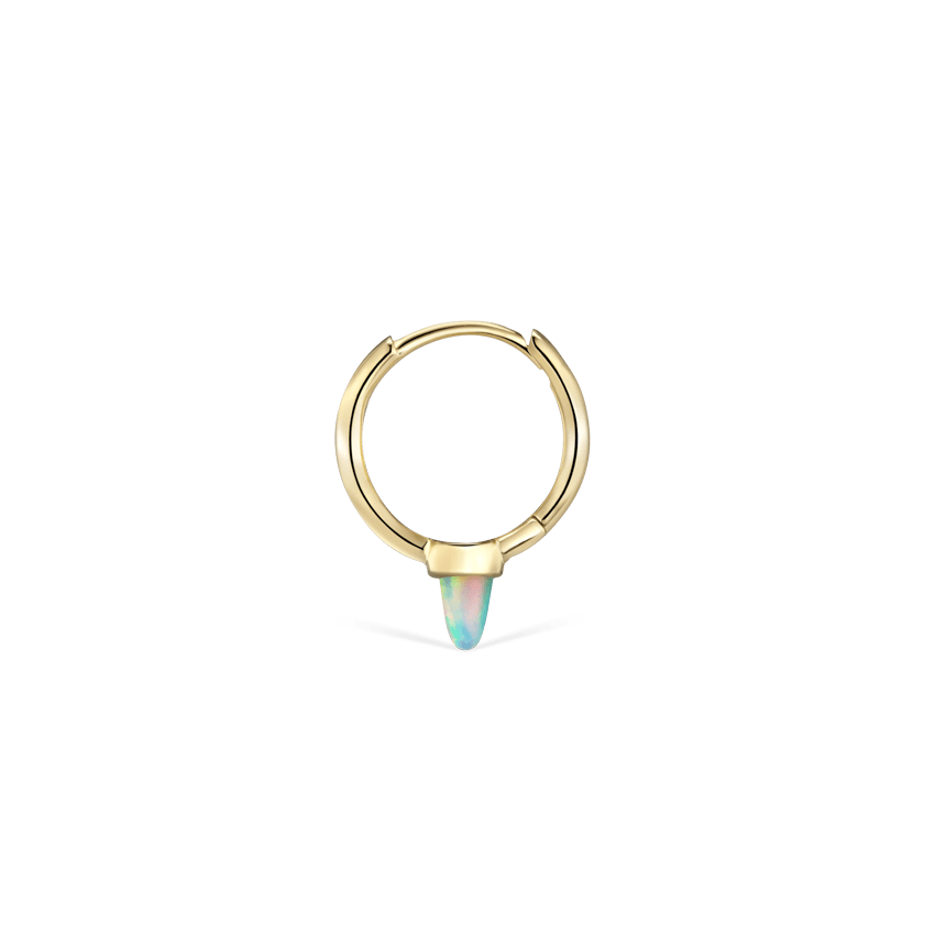 Opal Single Short Spike Hoop Earring (Non Rotating) Yellow Gold 9.5mm