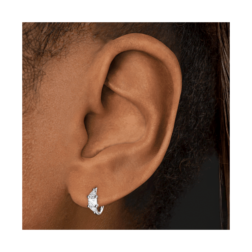 3mm Diamond Princess Triangle Hoop Earring (Non Rotating) White Gold 8mm