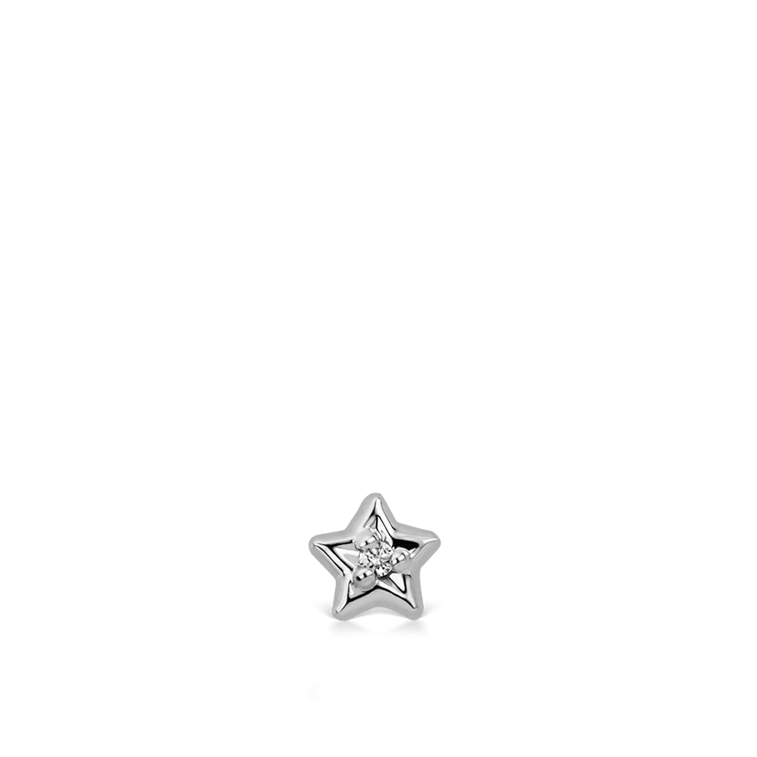 Diamond Solitaire Star Threaded Stud Earring White Gold 3mm