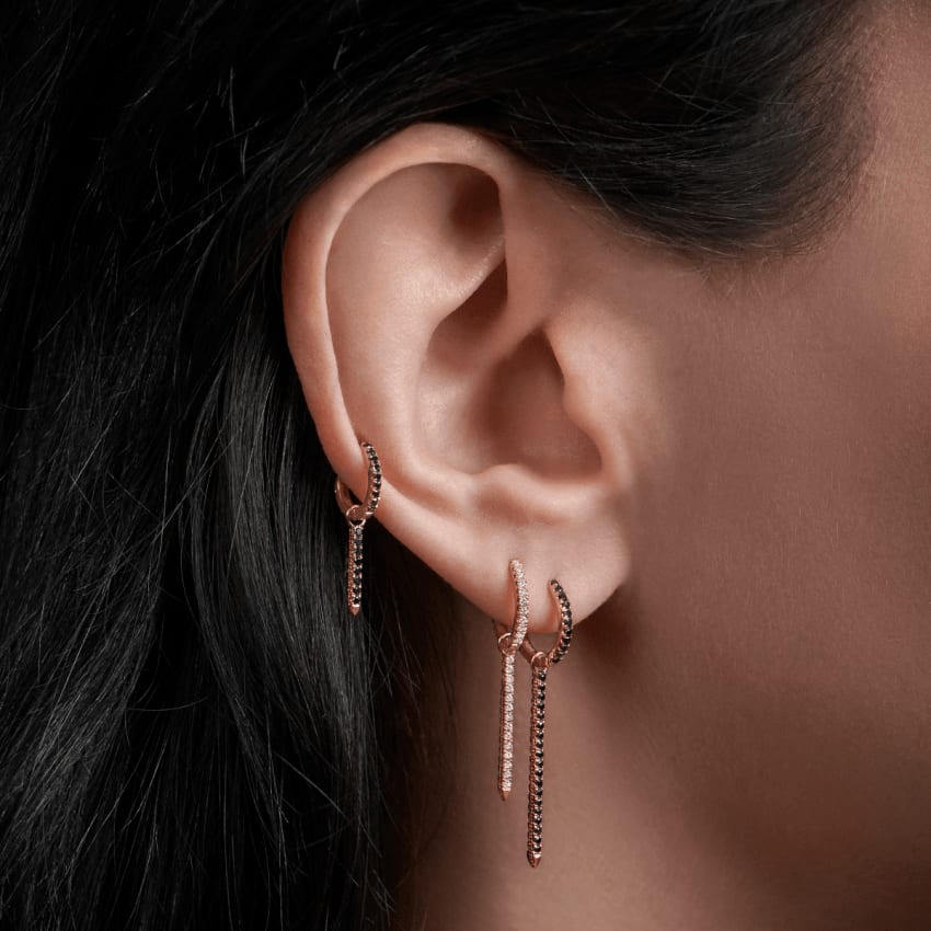 Black and White Diamond Eternity Bar Charm Rose Gold 11mm