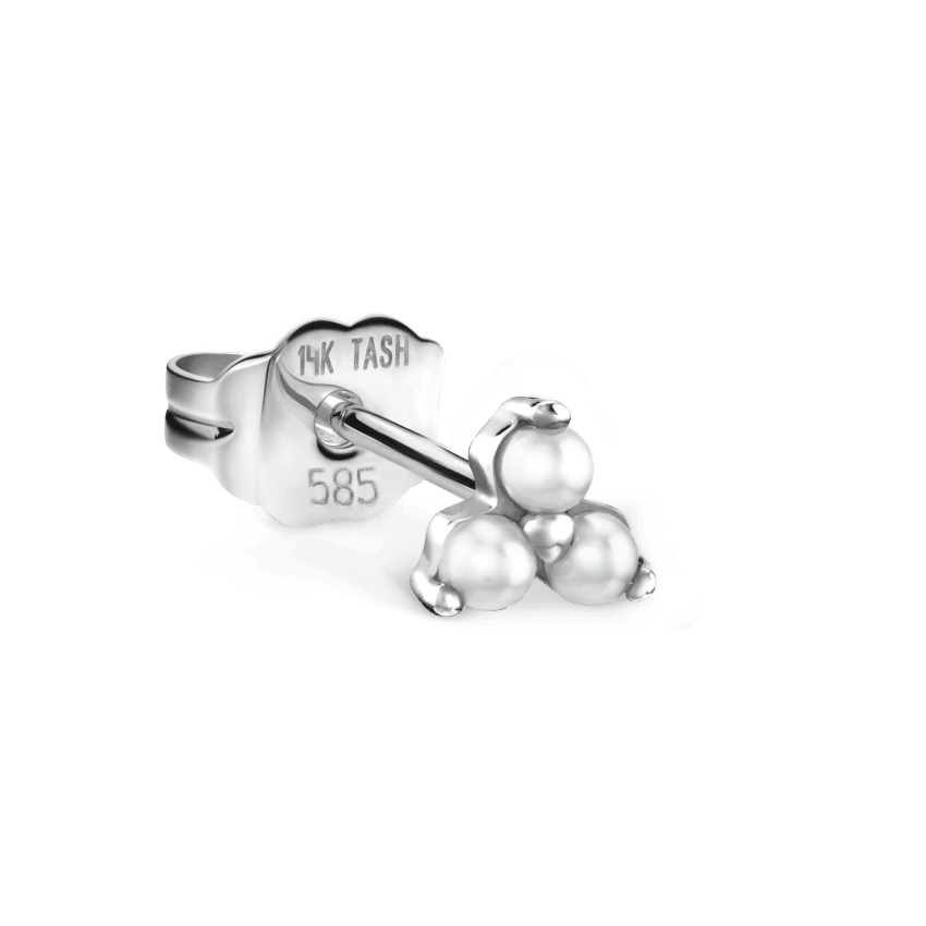 Pearl Trinity Stud Earring White Gold 3mm