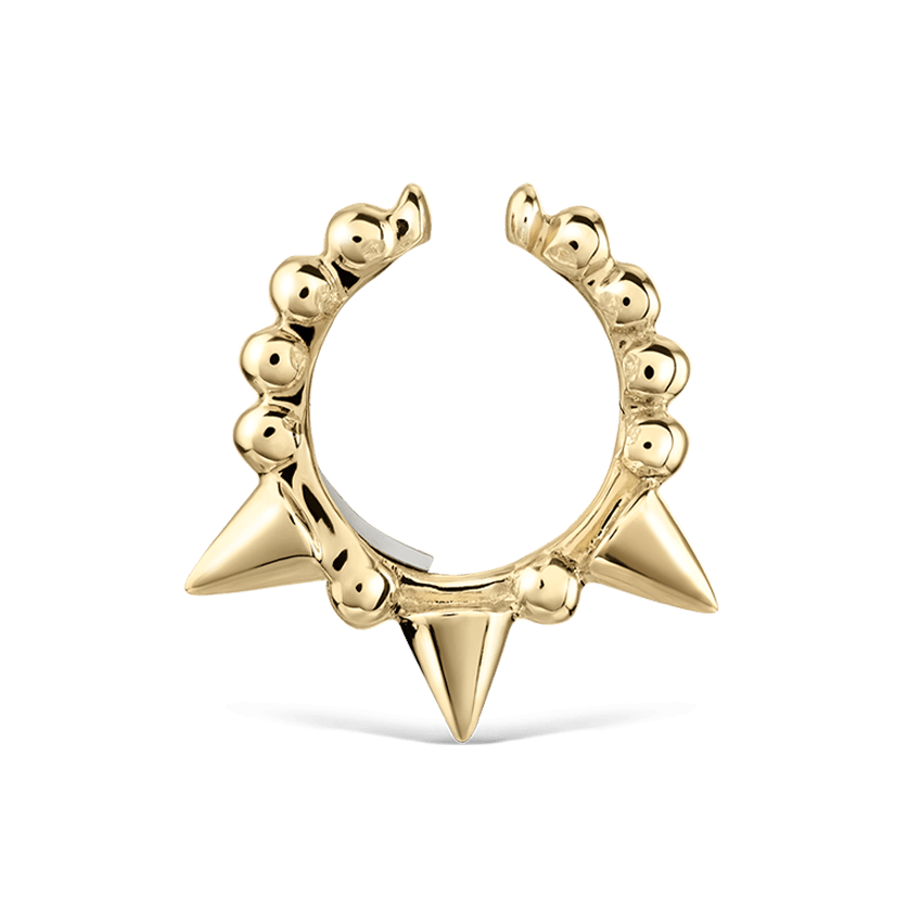 Granulated Triple Short Spike Tash Cuff Earring Yellow Gold 8mm