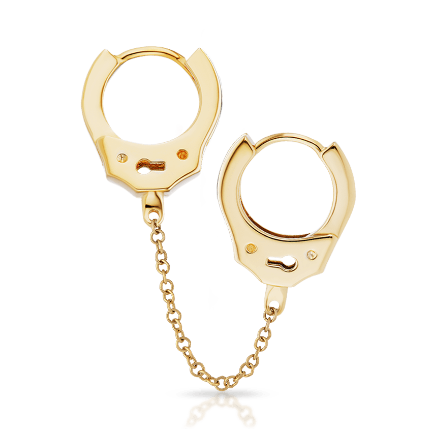 Handcuff Hoop Earring with Medium Chain Yellow Gold 8mm