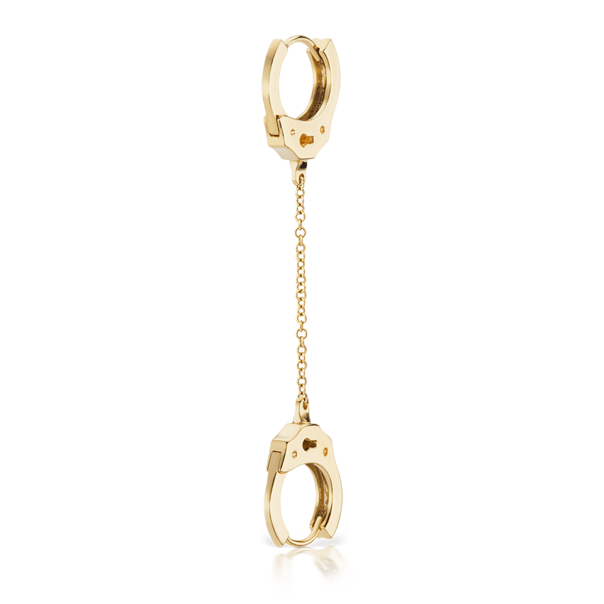 Handcuff Hoop Earring with Medium Chain Yellow Gold 8mm