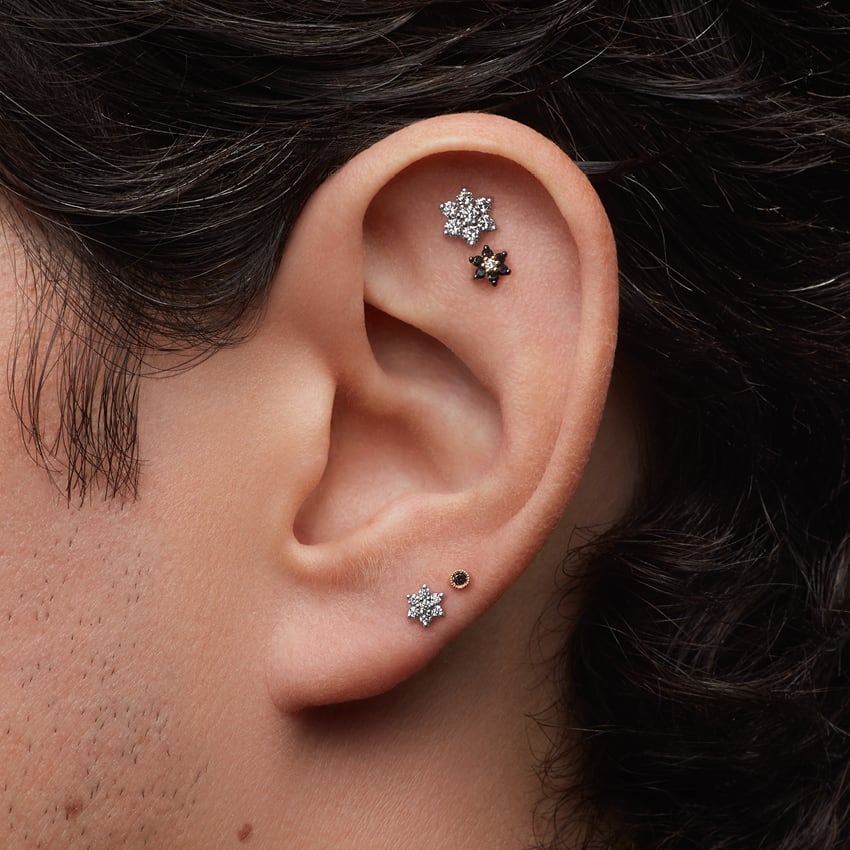 Black Diamond Flower Threaded Stud Earring Rose Gold 4.5mm
