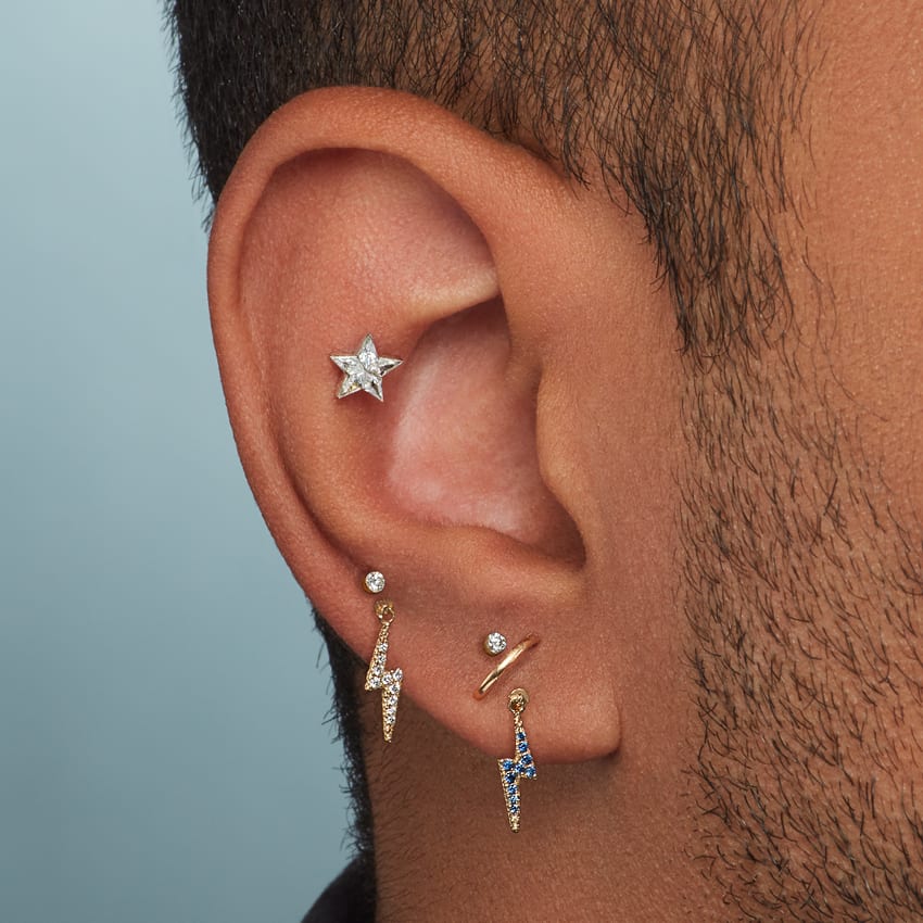 Invisible Set Diamond Star Threaded Stud Earring White Gold 7mm