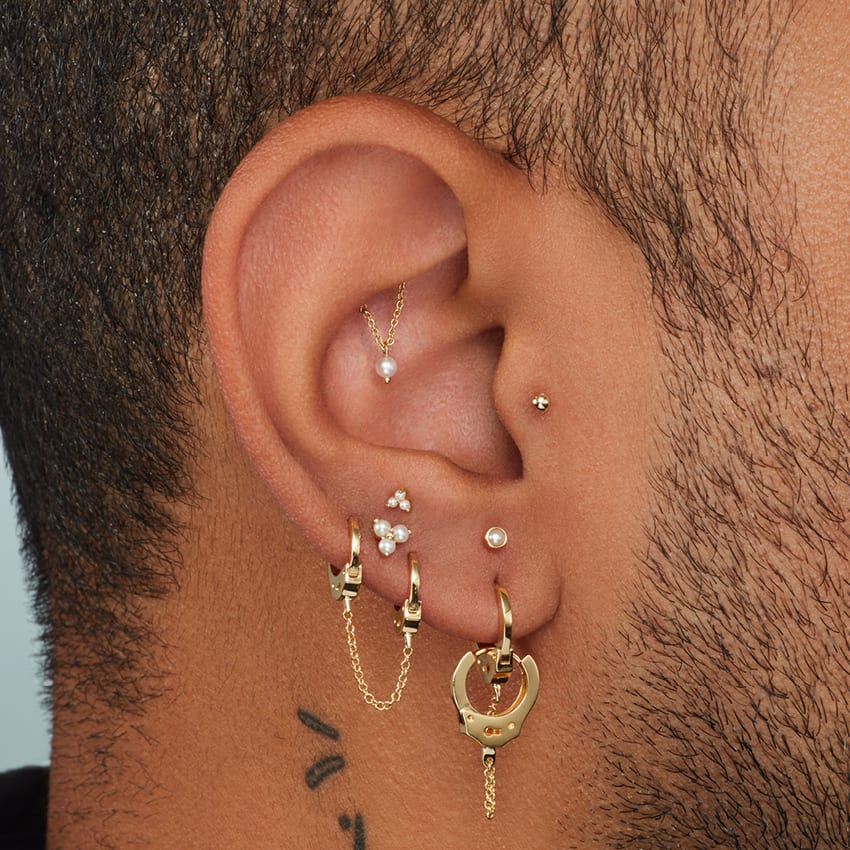 Pearl Trinity Stud Earring Yellow Gold 3mm