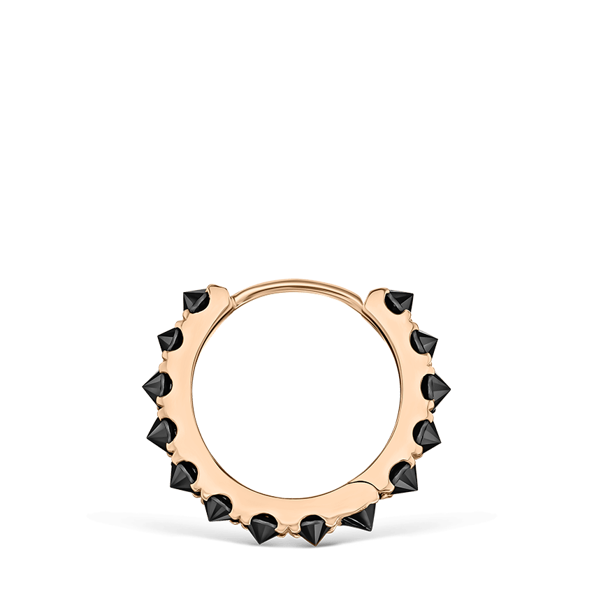 Reverse Set Black Diamond Eternity Hoop Earring Rose Gold 9.5mm
