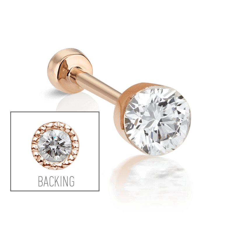 Invisible Diamond Threaded Stud Earring with Diamond Back Rose Gold 4mm