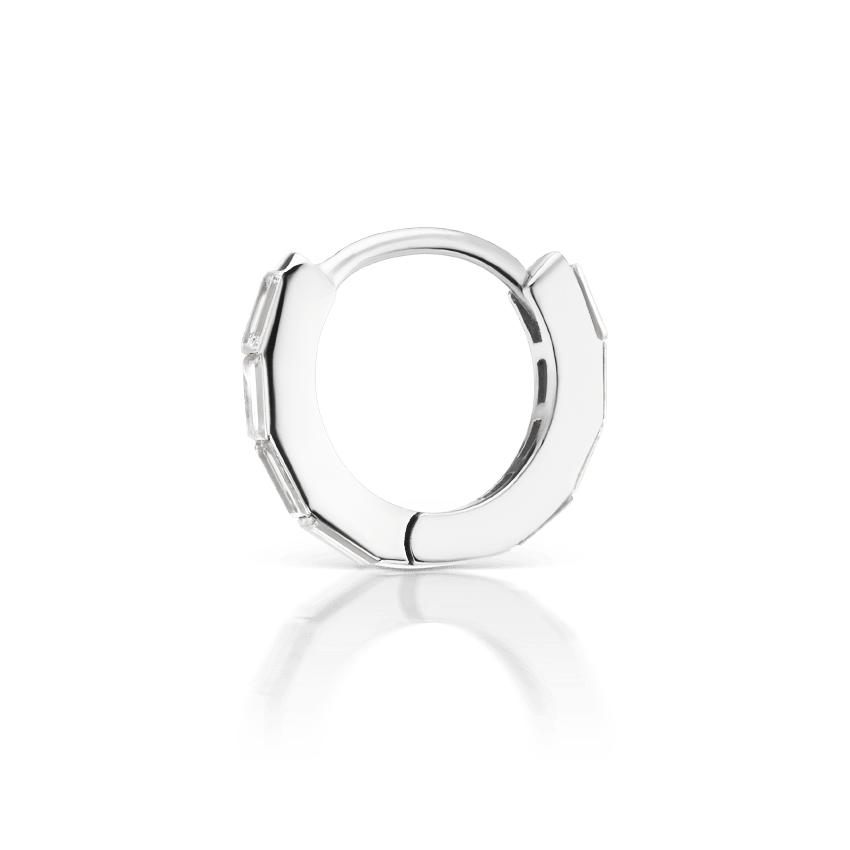 Invisible Set Baguette Diamond Eternity Hoop Earring White Gold 6.5mm