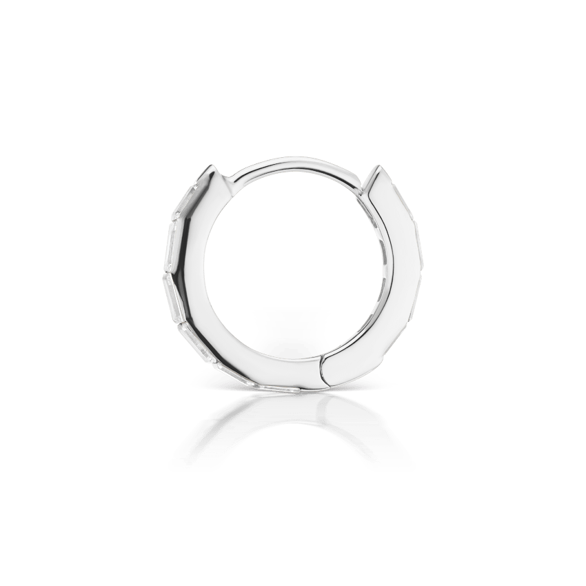 Invisible Set Baguette Diamond Eternity Hoop Earring White Gold 8mm