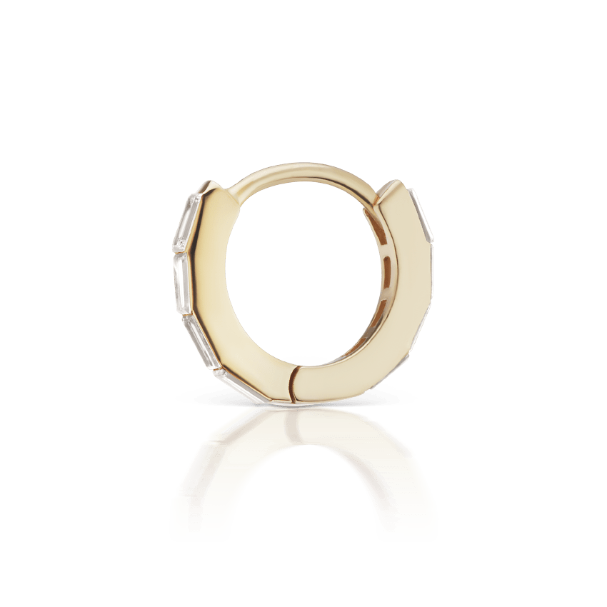Invisible Set Baguette Diamond Eternity Hoop Earring Yellow Gold 6.5mm