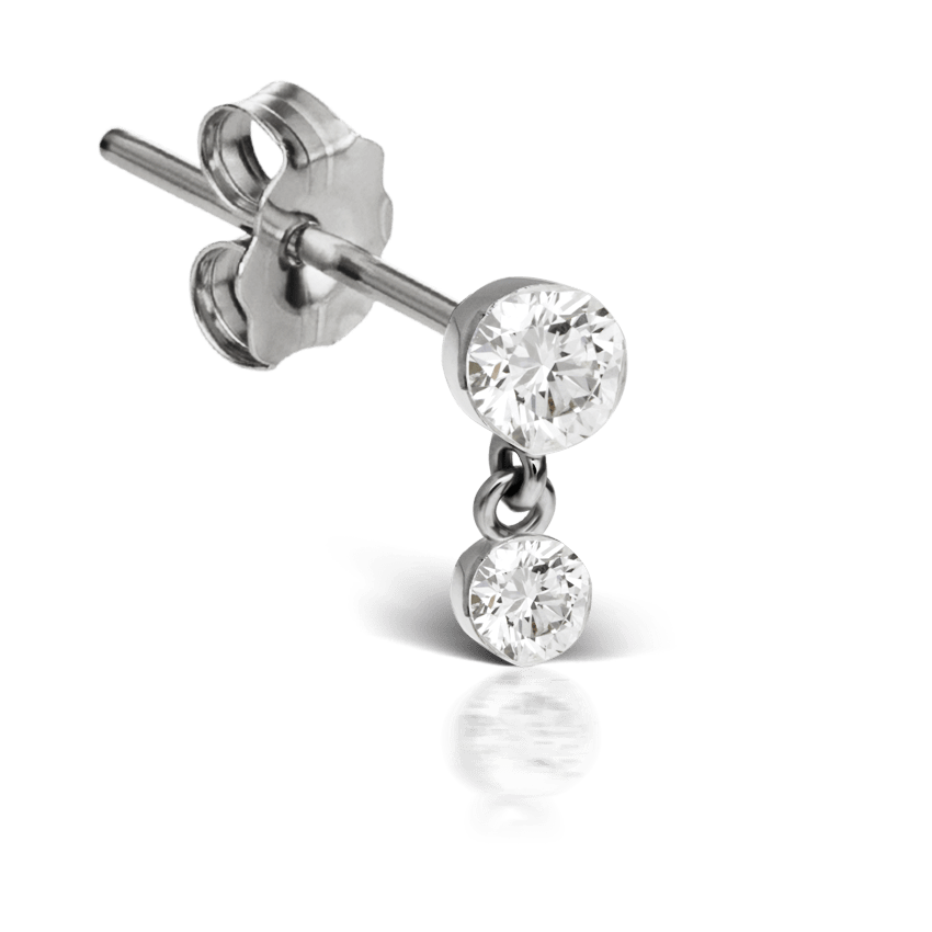 Invisible Set Diamond Dangle Stud Earring White Gold 2mm / 1.5mm