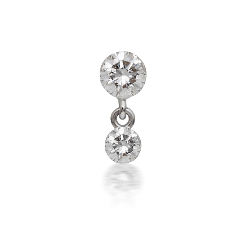 Invisible Set Diamond Dangle Stud Earring White Gold 2mm / 1.5mm