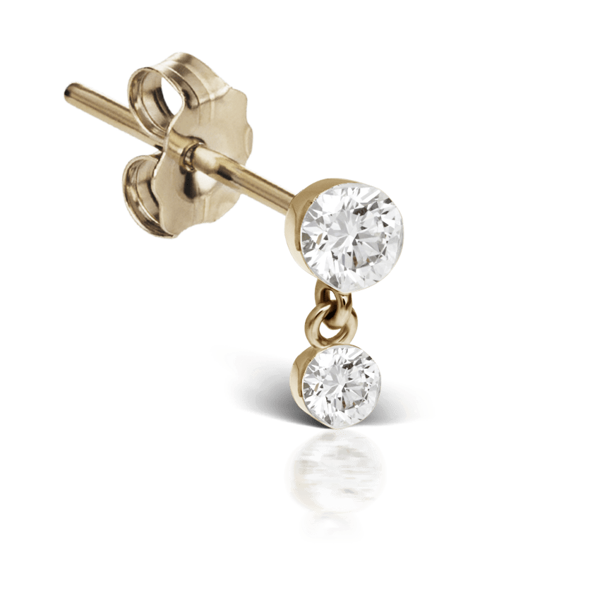 Invisible Set Diamond Dangle Stud Earring Yellow Gold 2mm / 1.5mm