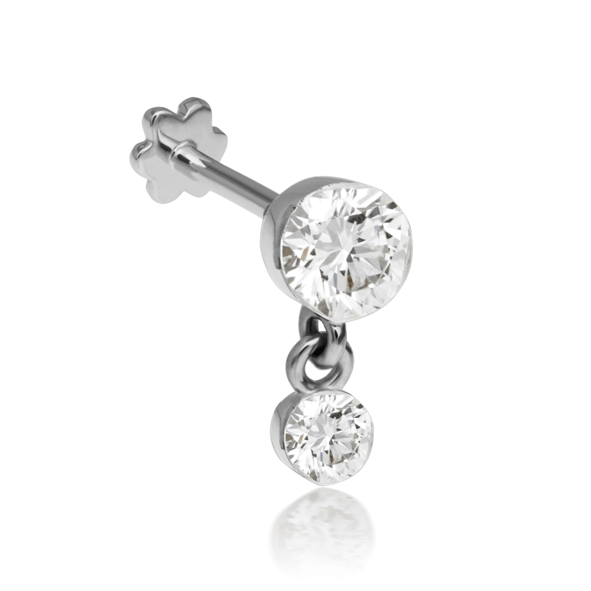 Invisible Set Diamond Dangle Threaded Stud Earring White Gold 3mm / 2mm