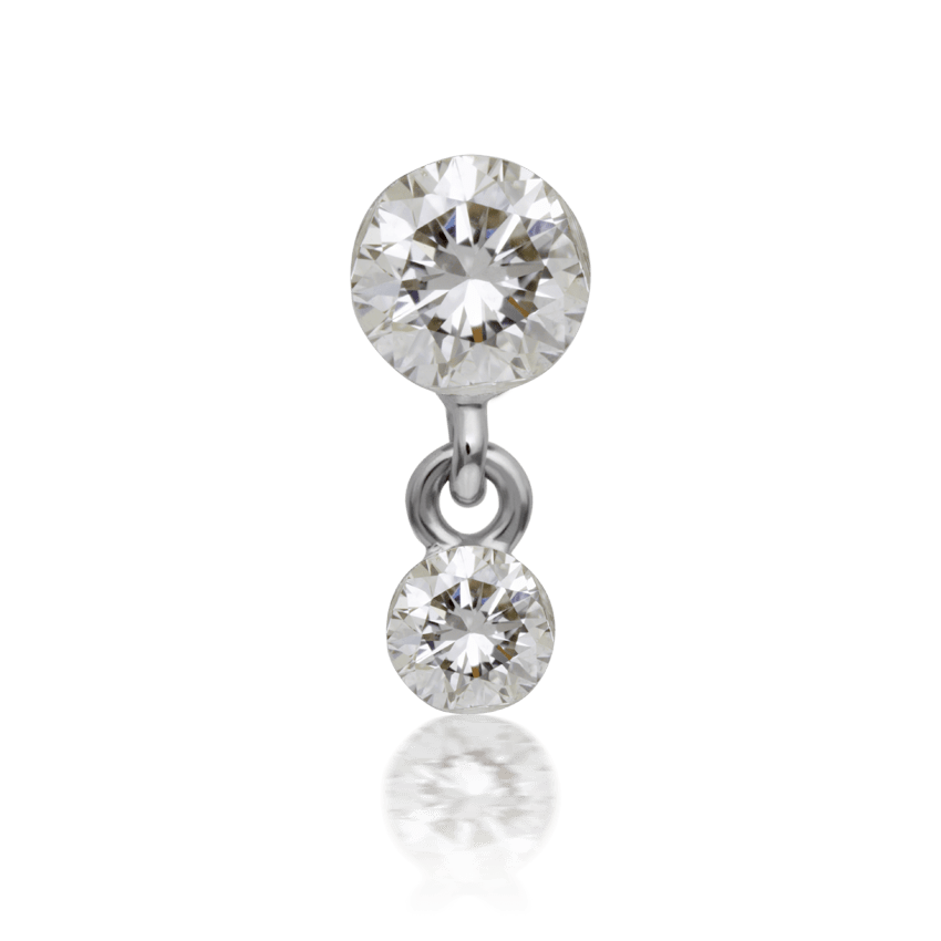 Invisible Set Diamond Dangle Threaded Stud Earring White Gold 3mm / 2mm
