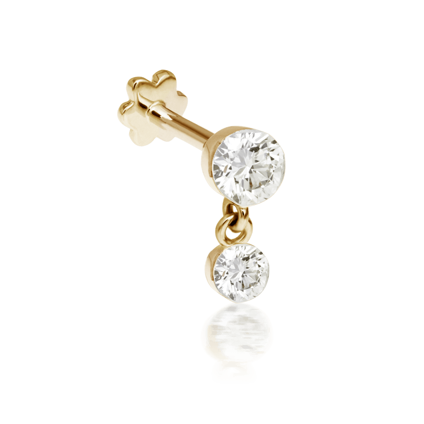 Invisible Set Diamond Dangle Threaded Stud Earring Yellow Gold 2mm / 1.5mm