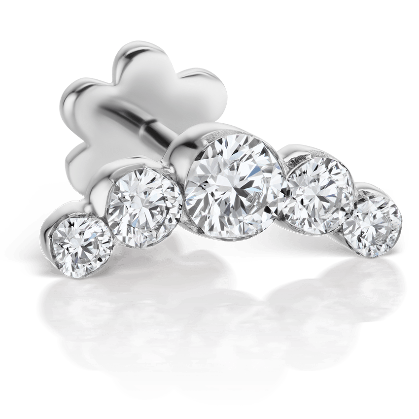 Invisible Set Five Diamond Open Curve Threaded Stud Earring White Gold