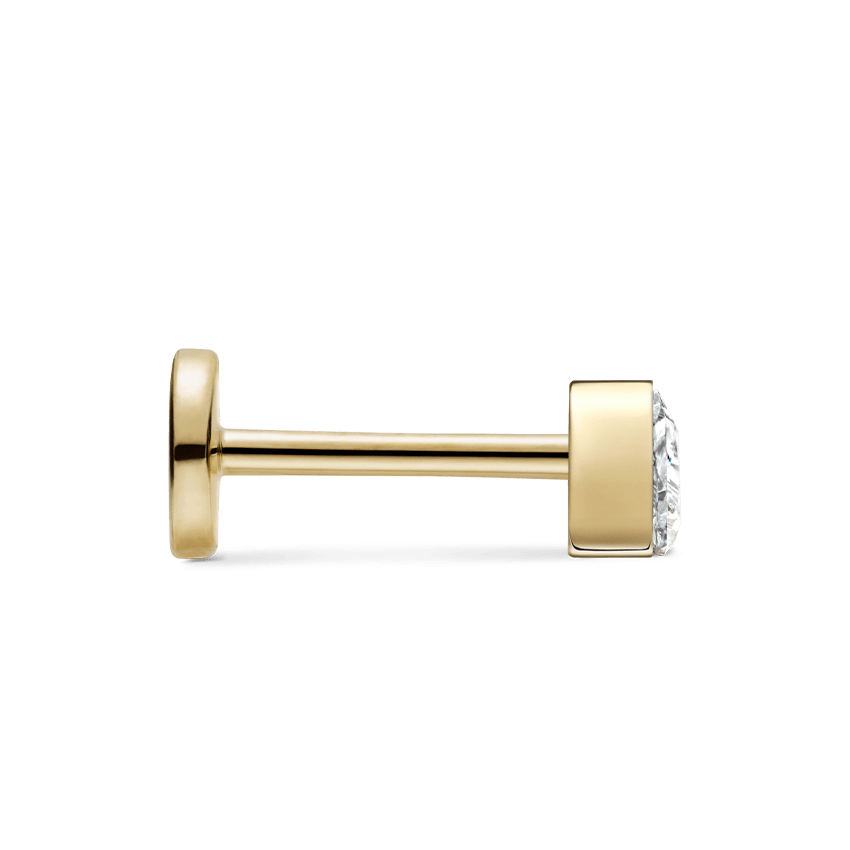 Invisible Set Triangle Diamond Threaded Stud Earring Yellow Gold 2.5mm