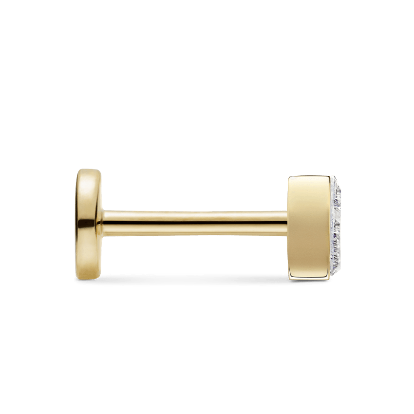 Invisible Set Triangle Diamond Threaded Stud Earring Yellow Gold 3mm