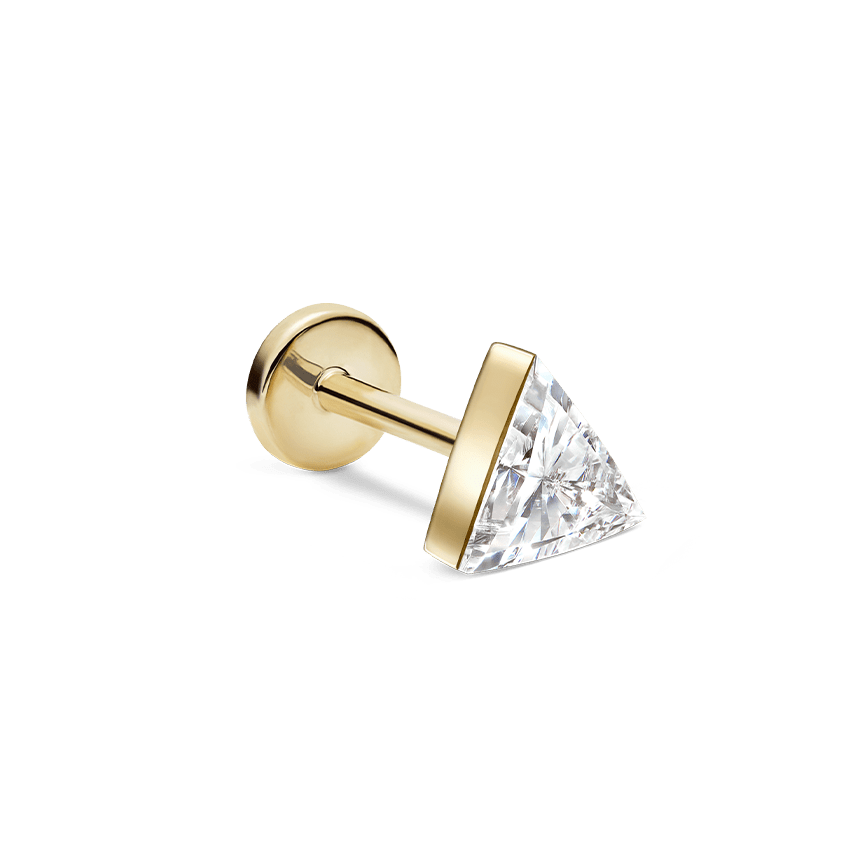 Invisible Set Triangle Diamond Threaded Stud Earring Yellow Gold 4mm