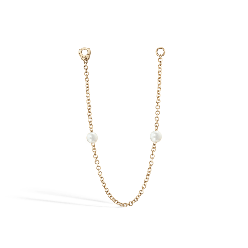 Double Pearl Chain Connecting Charm Yellow Gold 76 mm