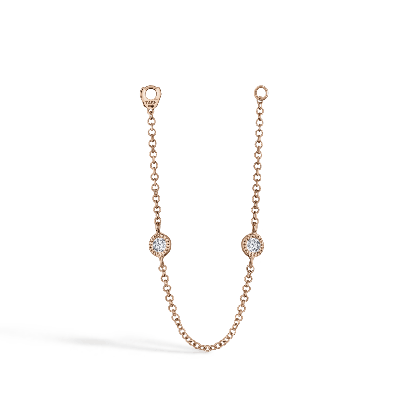 Double Scallop Set Diamond Chain Connecting Charm Rose Gold 76 mm