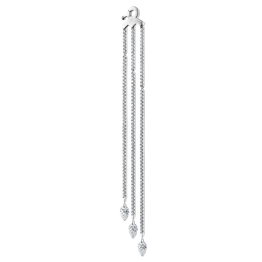 Triple Diamond Eternity Bar Conch Charm & Pear Diamond Dangles White Gold Right