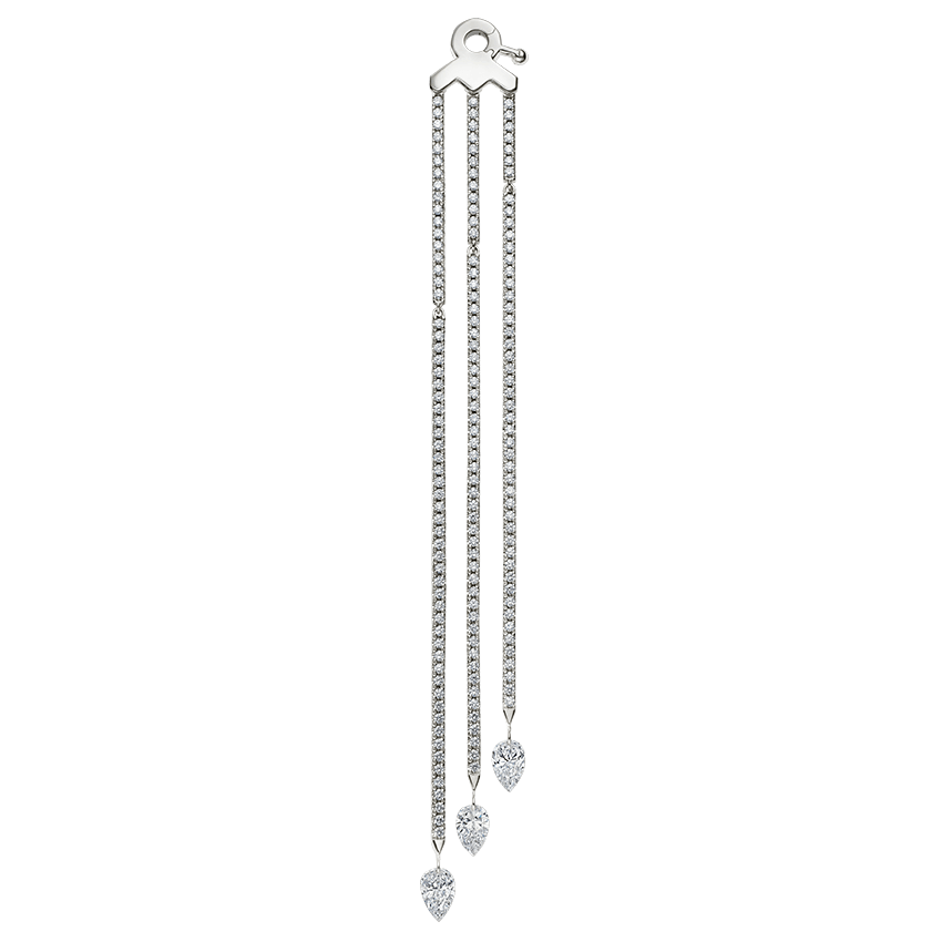 Triple Diamond Eternity Bar Conch Charm & Pear Diamond Dangles White Gold Left