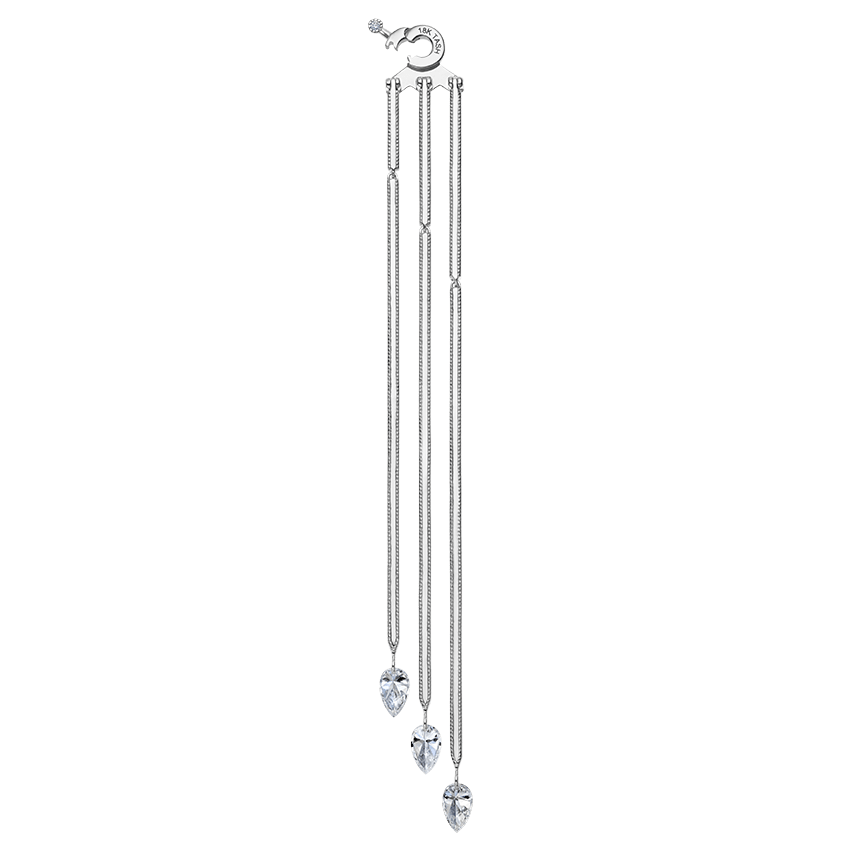 Triple Diamond Eternity Bar Conch Charm & Pear Diamond Dangles White Gold Left