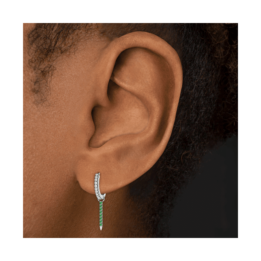 Diamond and Emerald Eternity Bar Charm White Gold 11mm