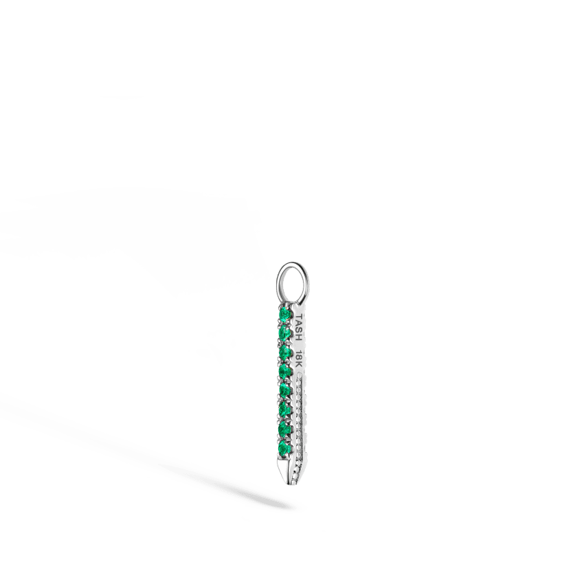 Diamond and Emerald Eternity Bar Charm White Gold 11mm
