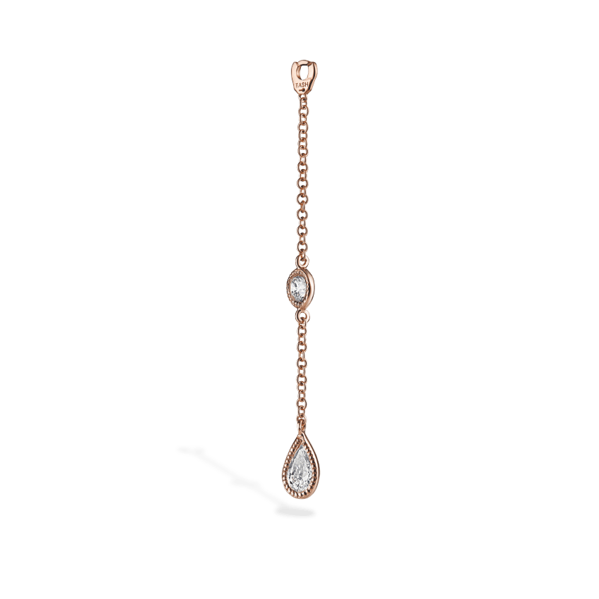 Pendulum Charm Scalloped Set Pear and Round Diamond Rose Gold 32 mm