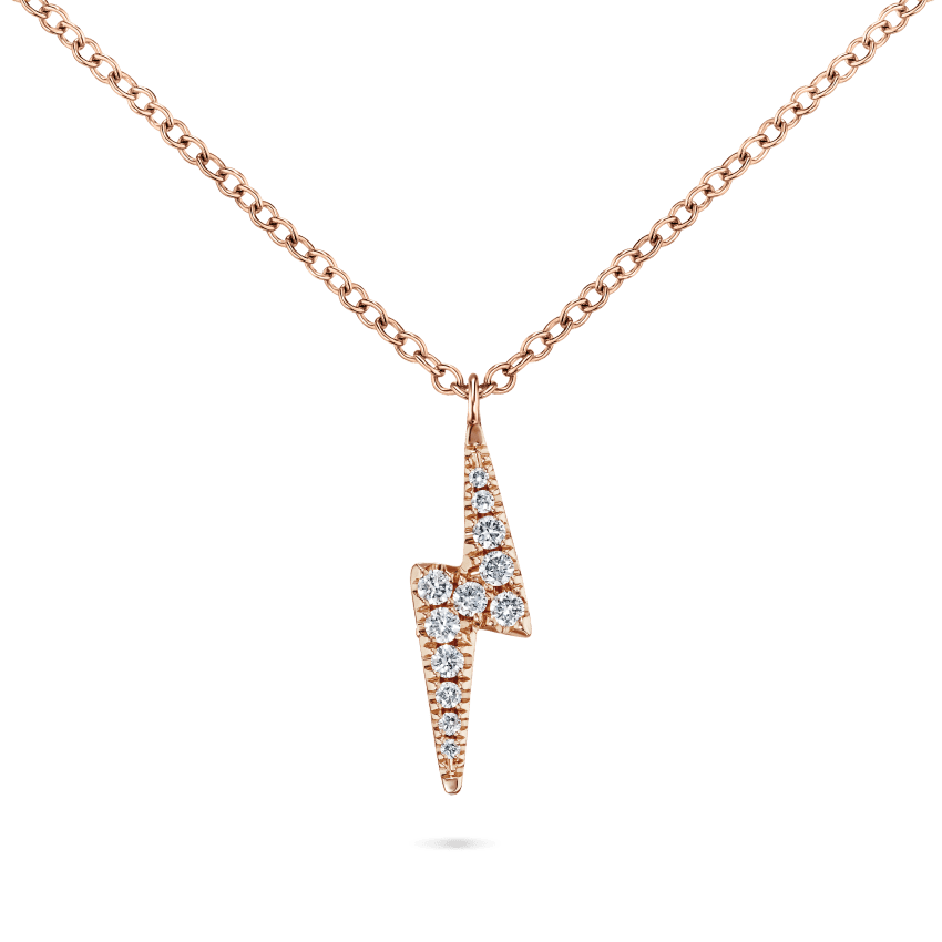 White and Black Diamond Lightning Bolt Necklace Rose Gold