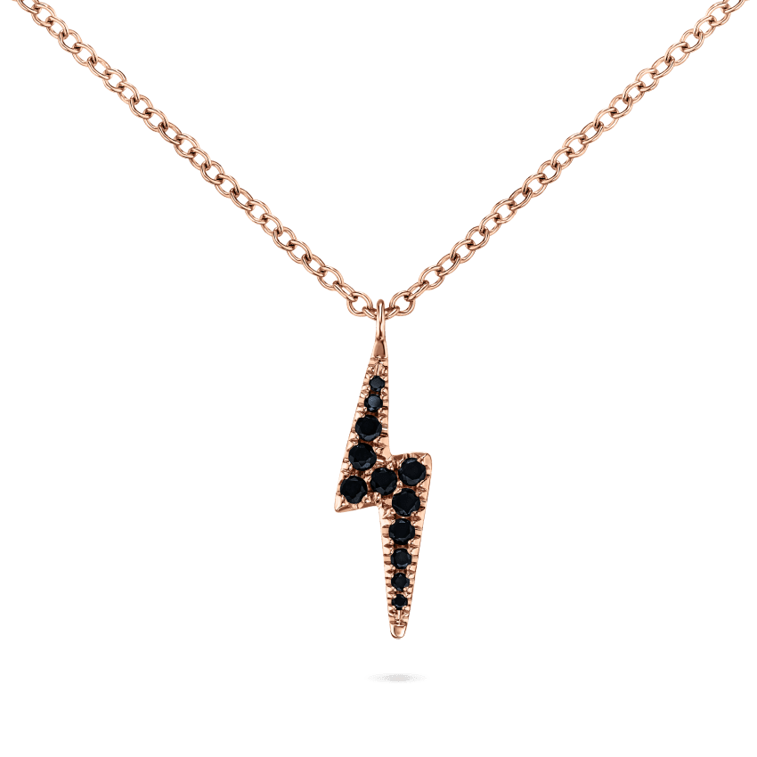 White and Black Diamond Lightning Bolt Necklace Rose Gold